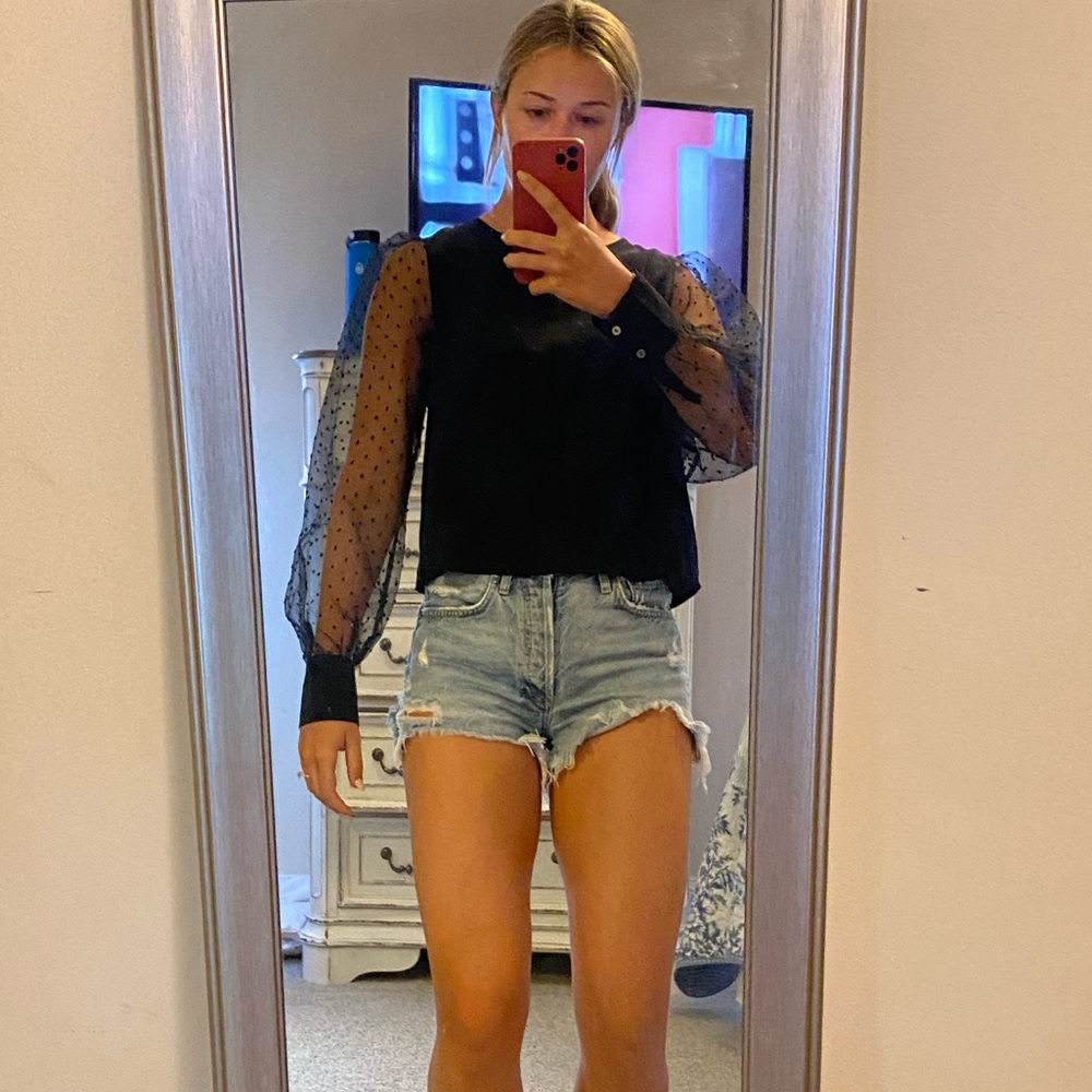 Black top with sheer long sleeves